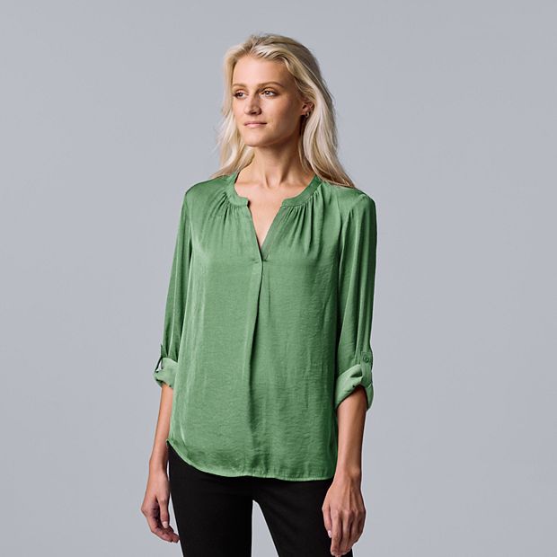 Women s Simply Vera Vera Wang Roll Tab Sleeve Popover Blouse