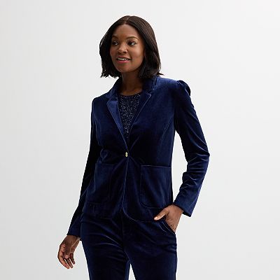 Navy blue velvet blazer womens deals