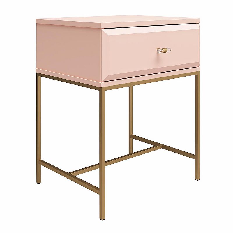 Effie Nightstand Pale Pink - Mr. Kate: Gold Accents, Lucite Pull, Bedroom Side Table