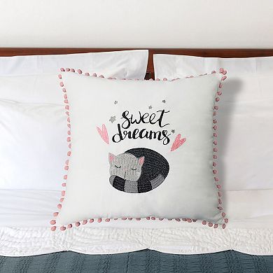Harper Lane® Sweet Dreams Embroidered Cat Pompom Throw Pillow