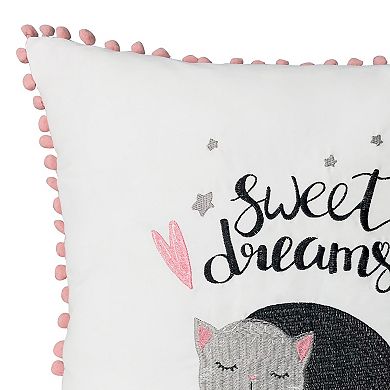 Harper Lane® Sweet Dreams Embroidered Cat Pompom Throw Pillow