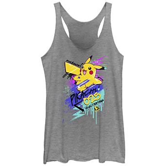 Juniors' Pokemon Neon Pikachu Graffiti Wall Racerback Tank Top