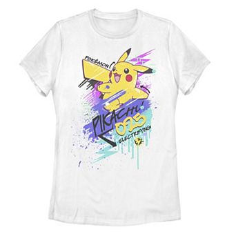 Juniors' Pokemon Neon Pikachu Graffiti Wall Graphic Tee