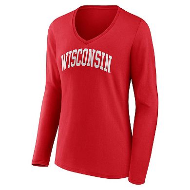 Women's Fanatics Branded Red Wisconsin Badgers Basic Arch Long Sleeve V-Neck T-Shirt