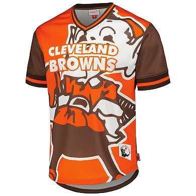 Men's Mitchell & Ness Orange Cleveland Browns Jumbotron 3.0 Mesh V-Neck T-Shirt