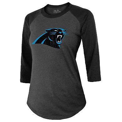 Women's Majestic Threads Bryce Young Black Carolina Panthers Player Name & Number Tri-Blend 3/4-Sleeve Fitted T-Shirt