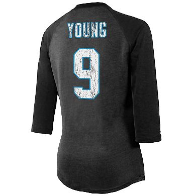 Women's Majestic Threads Bryce Young Black Carolina Panthers Player Name & Number Tri-Blend 3/4-Sleeve Fitted T-Shirt