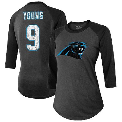 Women's Majestic Threads Bryce Young Black Carolina Panthers Player Name & Number Tri-Blend 3/4-Sleeve Fitted T-Shirt