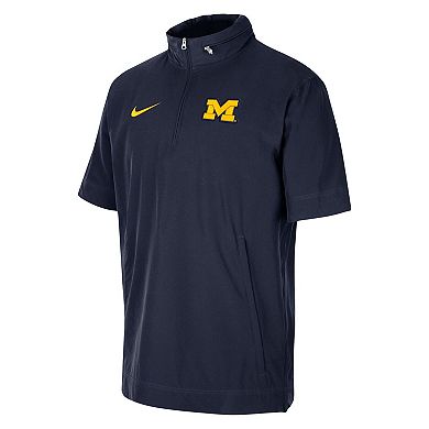 Men's Nike Navy Michigan Wolverines Coaches Half-Zip Short Sleeve Jacket