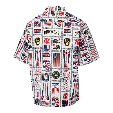 Men's Reyn Spooner White Milwaukee Brewers Americana Button-Up Shirt