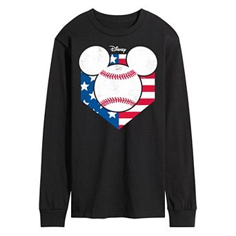 Disney's Mickey Mouse Men's Baseball Flag Long Sleeve Graphic Tee