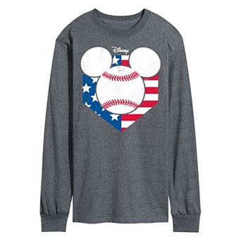 Disney's Mickey Mouse Men's Baseball Flag Long Sleeve Graphic Tee