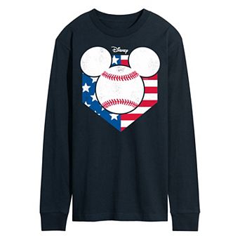 Disney's Mickey Mouse Men's Baseball Flag Long Sleeve Graphic Tee