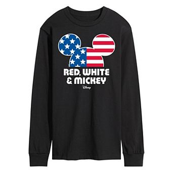 Disney's Men's Red White & Mickey Long Sleeve Graphic Tee