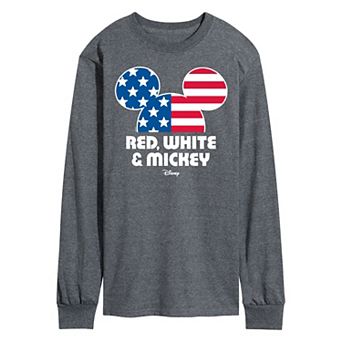 Disney's Men's Red White & Mickey Long Sleeve Graphic Tee