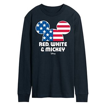 Disney's Men's Red White & Mickey Long Sleeve Graphic Tee