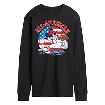 Disney's Mickey Mouse Men's Americana Baseball Long Sleeve Graphic Tee