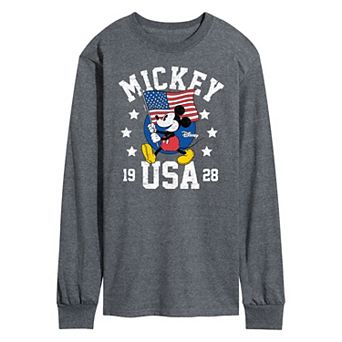 Disney's Mickey Mouse Men's Waving Flag USA Long Sleeve