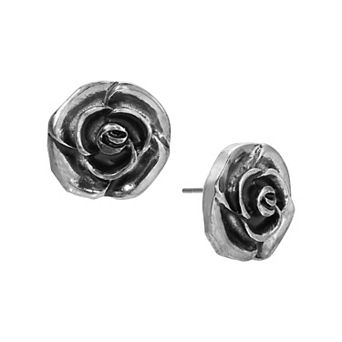 1928 Silver Tone Flower Stud Earrings