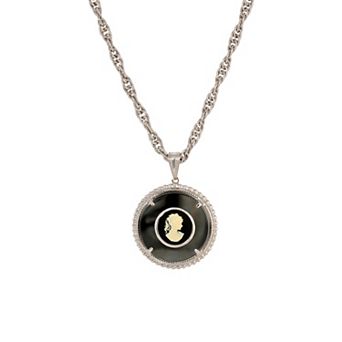1928 Silver Tone Round Cameo Pendant Necklace