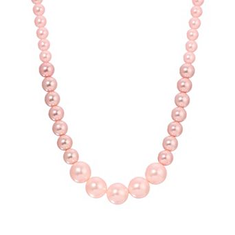 1928 Gold Tone Pink Simulated Pearl Strand Necklace