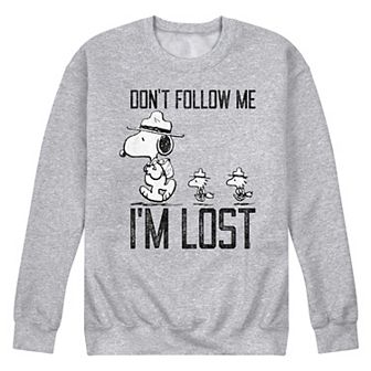 Men's Peanuts Snoopy Woodstock Don't Follow Me I'm Lost Graphic Sweatshirt