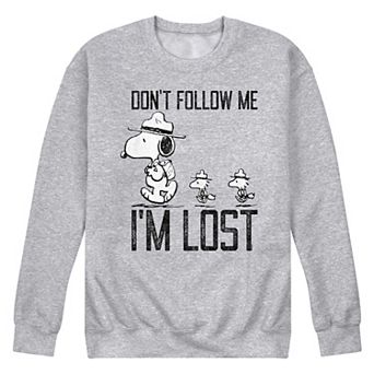 Men's Peanuts Snoopy Woodstock Don't Follow Me I'm Lost Graphic Sweatshirt