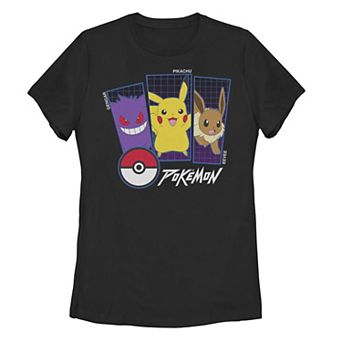 Juniors' Pokemon Gengar Pikachu & Eevee Panels Graphic Tee