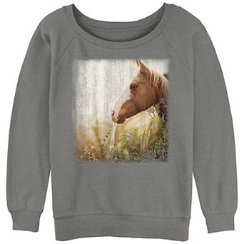 Juniors' Horse Pasturing Distressed Painting Graphic Pullover