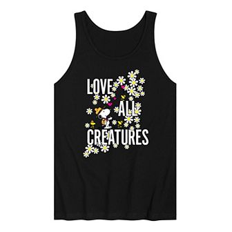 Men's Peanuts Snoopy Woodstock Love All Creatures Graphic Tank Top