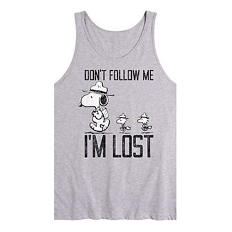 Men's Peanuts Snoopy Woodstock Don't Follow Me I'm Lost Graphic Tank Top