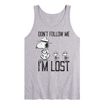 Men's Peanuts Snoopy Woodstock Don't Follow Me I'm Lost Graphic Tank Top