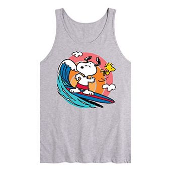 Men's Peanuts Snoopy Woodstock Surfing Graphic Tank Top