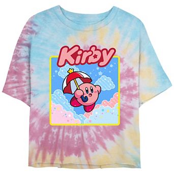 Juniors' Nintendo Kirby Flying With Umbrella Tie Dye Graphic Tee
