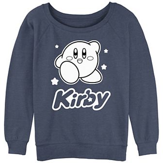 Juniors' Nintendo Kirby Monochrome Style Slouchy Terry Pullover