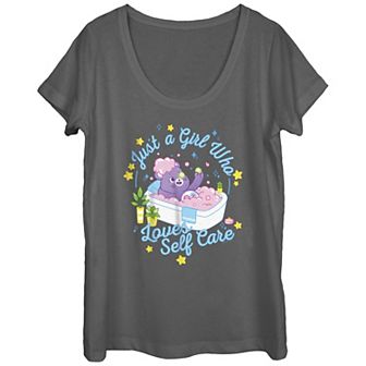 Juniors' Care Pears Girl Self Care Scoop Neck Graphic Tee