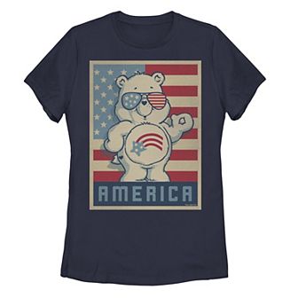 Juniors' Care Bears America Poster USA Flag Background Graphic Tee