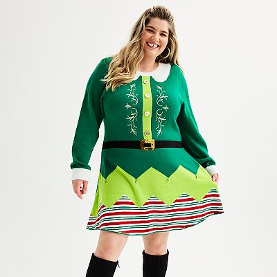 Juniors Plus Size Born Famous Elf Sweater Dress