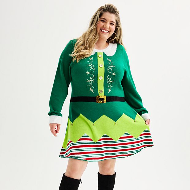 Juniors' Plus Size Born Famous Elf Sweater Dress