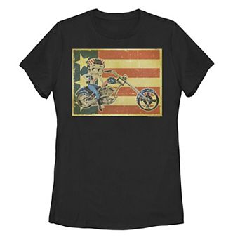 Juniors' Betty Boop Biker Chick USA Flag Background Graphic Tee