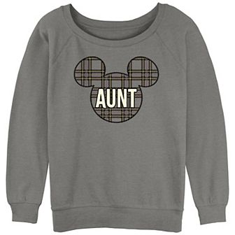 Disney's Mickey Mouse Ears Aunt Plaid Patch Juniors' Graphic Pullover