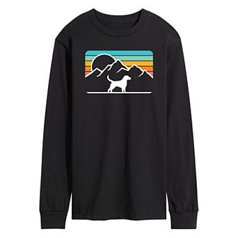 Men's Dog With Retro Mountain Long Sleeve Graphic Tee