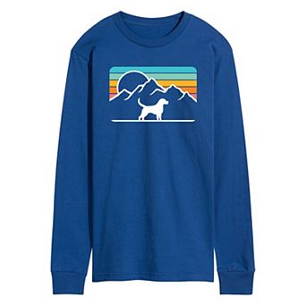 Men's Dog With Retro Mountain Long Sleeve Graphic Tee