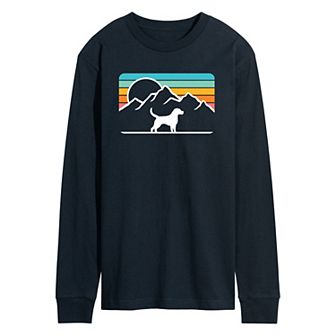 Men's Dog With Retro Mountain Long Sleeve Graphic Tee