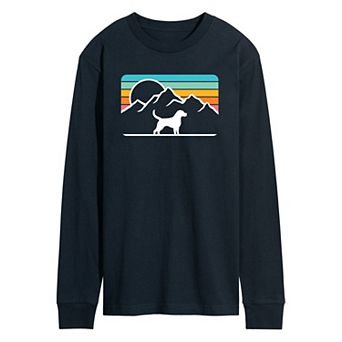 Men's Dog With Retro Mountain Long Sleeve Graphic Tee