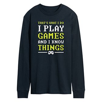 Men's I Play Games And I Know Things Pixel Long Sleeve Graphic Tee
