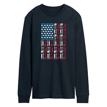 Men's Grill Too USA Flag Long Sleeve Graphic Tee