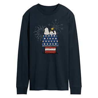 Men's Peanuts Dog House Fireworks Long Sleeve Graphic Tee