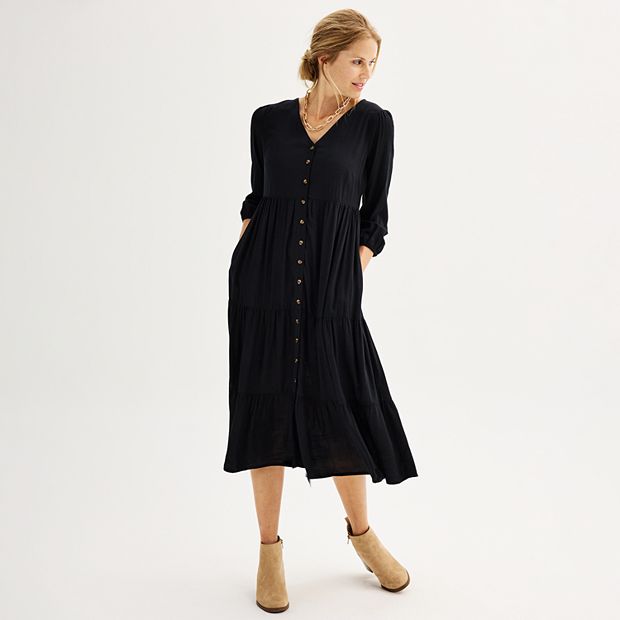 Petite Sonoma Goods For Life 3/4 Sleeve Button Front Dress