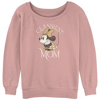 Disney's Minnie Mouse Juniors' Distressed Portrait Classiest Mom Slouchy Terry Pullover